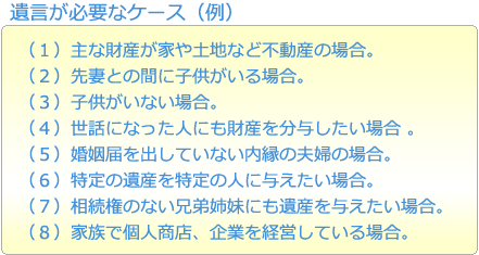 遺言が必要なケース（例）